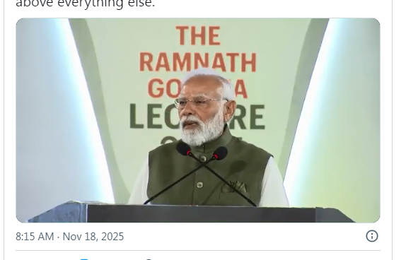 PM shares glimpses from his speech delivered at the sixth Ramnath Goenka Lecture in New Delhi