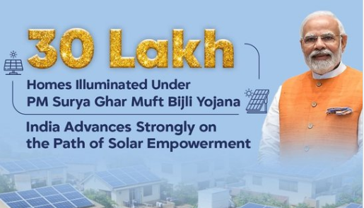 PM lauds milestone of 30 lakh households adopting rooftop solar under PM Surya Ghar scheme
